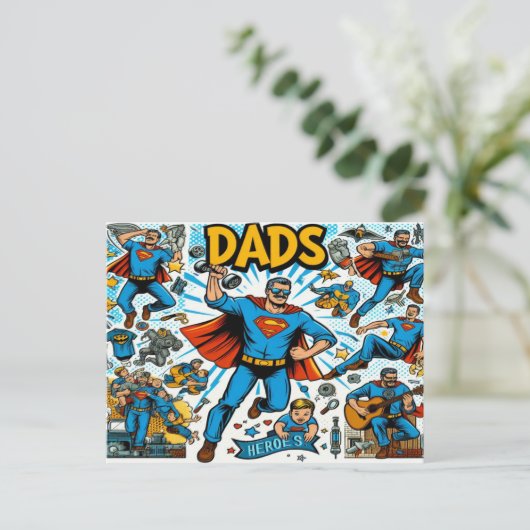 Superheld Pap stripverhaal-stijl Feestdagenkaart (Staand voorkant)