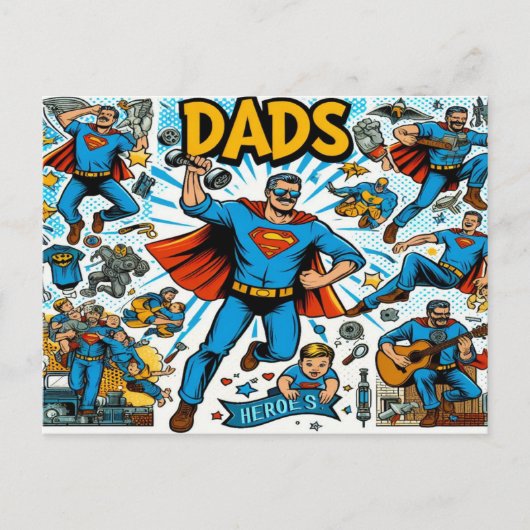 Superheld Pap stripverhaal-stijl Feestdagenkaart (Voorkant)