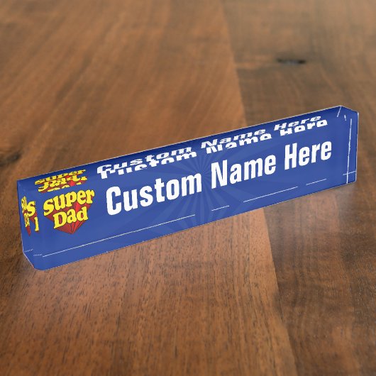 Superheld Pap, superheld rood/geel/blauw Vaderdag Naambordje (Zijkant)