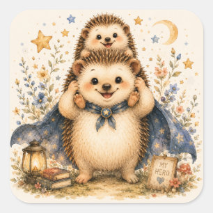 Superheld Papa Egel Schattige Vader en Baby Vierkante Sticker