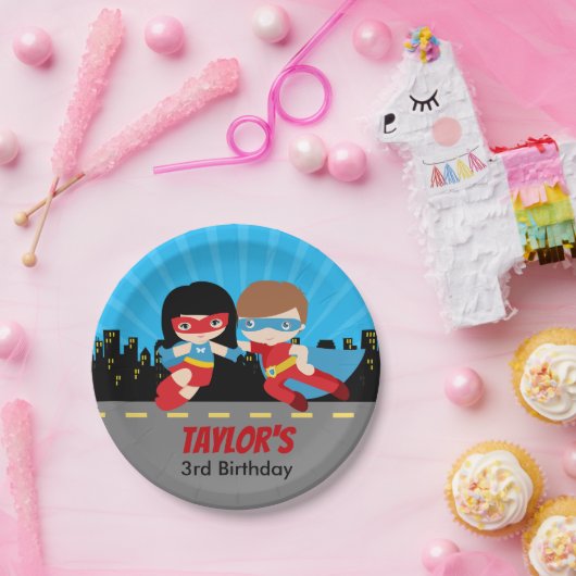 Superheld Paper Borden (Boy Girl gepersonaliseerd) Papieren Bordje (Feest)