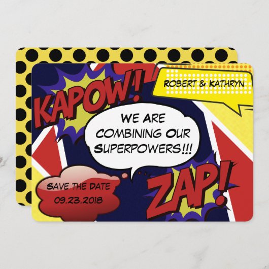 Superheld Parody Save the Date Wedding (Voorkant / Achterkant)