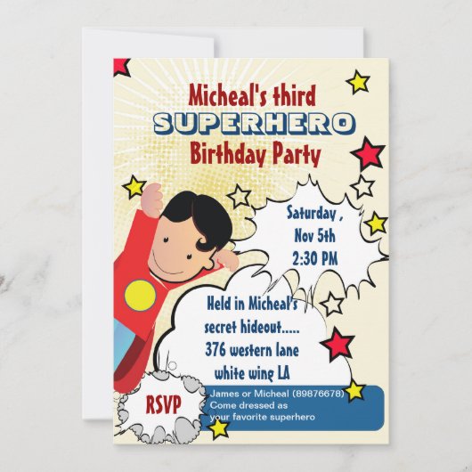 Superheld Party Birthday Invitation Kaart (Voorkant)