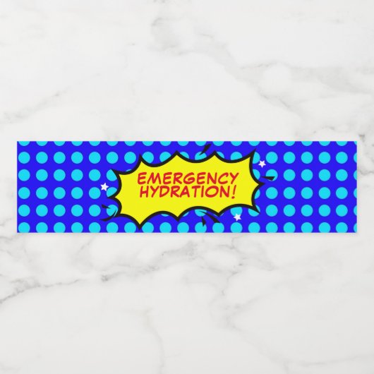 Superheld party EMERGENCY Hydring Waterfles Etiket (Enkel label)