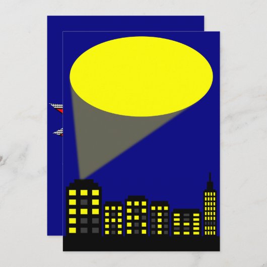 Superheld Party Invitation - Cityscape & Spotlight Kaart