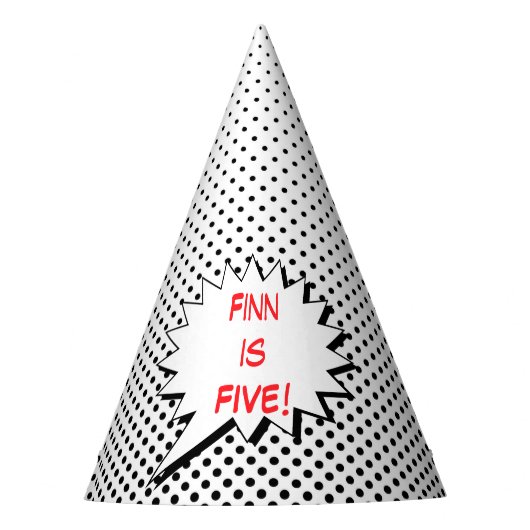 Superheld Party Pet - Black White Dot Editable Feesthoedjes (Voorkant)