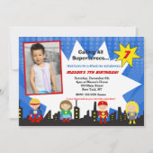 Superheld Photo Birthday Party Invitations Kaart (Voorkant)
