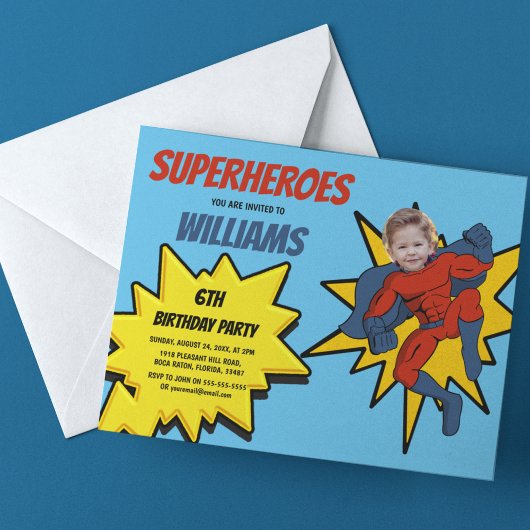 Superheld Photo Template Childrens Birthday Party Kaart