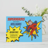 Superheld Photo Template Childrens Birthday Party Kaart (Staand voorkant)