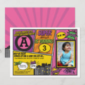 Superheld Pink Girl's uitnodiging Super Hero Invit (Voorkant / Achterkant)