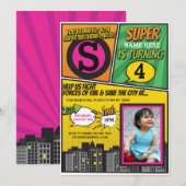 Superheld Pink Girl's uitnodiging Super Hero Invit (Voorkant / Achterkant)