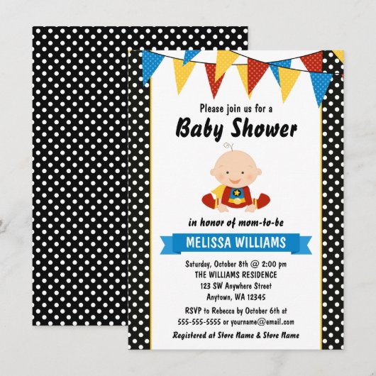 Superheld Polka Dot Bunting Baby shower Kaart (Voorkant / Achterkant)