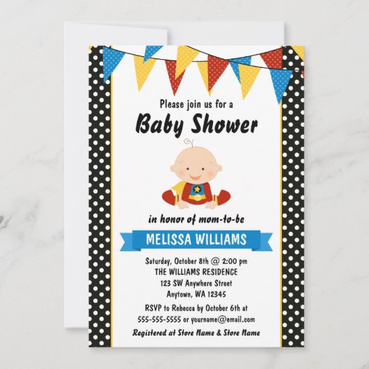 Superheld Polka Dot Bunting Baby shower Kaart (Voorkant)