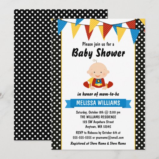 Superheld Polka Dot Bunting Baby shower Kaart (Voorkant / Achterkant)