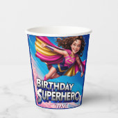 Superheld Power Girl Happy Birthday Papieren Bekers (Voorkant)