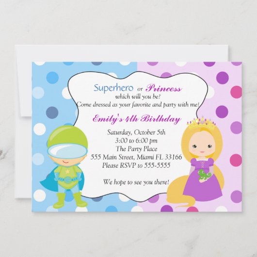Superheld Princess Invitation Kids Birthday Party Kaart (Voorkant)