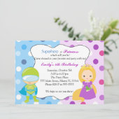Superheld Princess Invitation Kids Birthday Party Kaart (Staand voorkant)