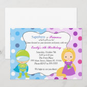 Superheld Princess Invitation Kids Birthday Party Kaart (Voorkant / Achterkant)