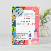 Superheld & Prinses Aangepaste Verjaardag Uitnodig Kaart (Staand voorkant)