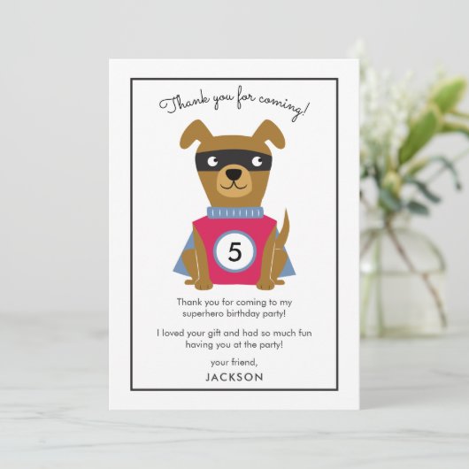 Superheld Puppy Verjaardagsfeestje Kinderen Bedank Bedankkaart (Staand voorkant)