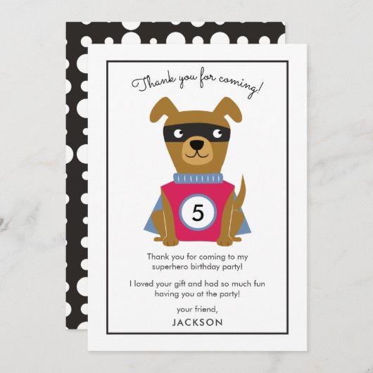 Superheld Puppy Verjaardagsfeestje Kinderen Bedank Bedankkaart (Voorkant / Achterkant)