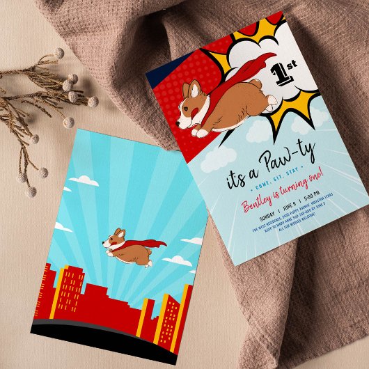 Superheld Puppy verjaardagsuitnodiging Kaart