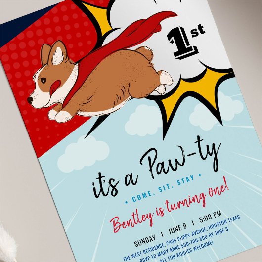 Superheld Puppy verjaardagsuitnodiging Kaart