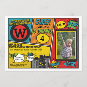 Superheld Red Blue Invitation Super Hero Invite Kaart