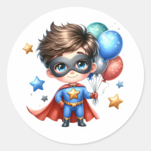 Superheld Ronde Sticker Kinderen Verjaardagsfees