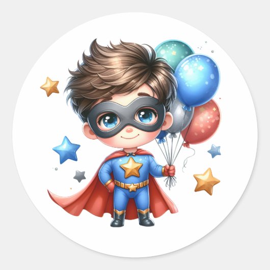 Superheld Ronde Sticker | Kinderen Verjaardagsfees (Voorkant)