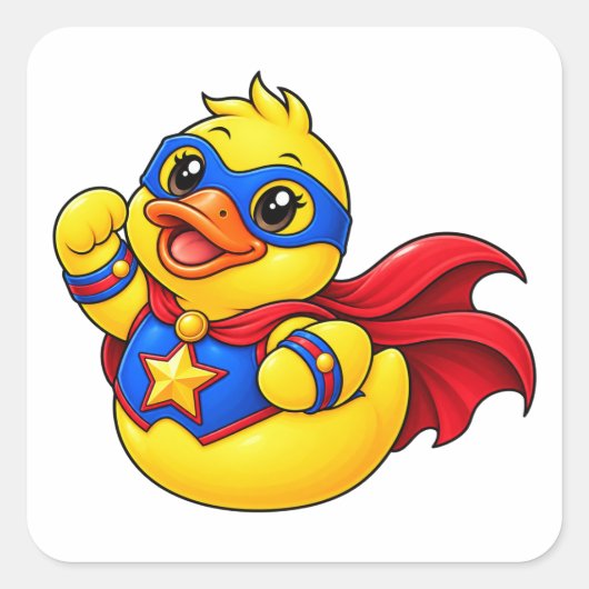 Superheld Rubber Eend Cartoon Held Vierkante Sticker (Voorkant)