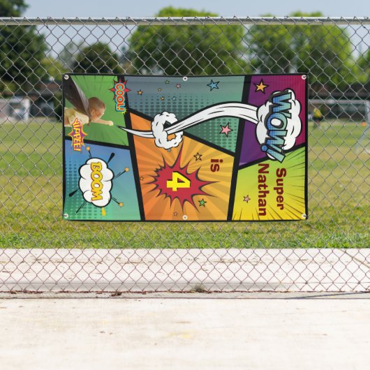 Superheld Snazzy Hip Verjaardag Speech Bubble Sign Spandoek (Insitu)