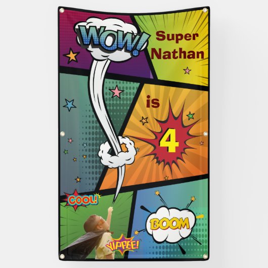 Superheld Snazzy Hip Verjaardag Speech Bubble Sign Spandoek (Verticaal)