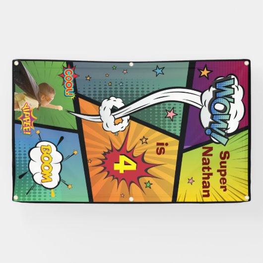 Superheld Snazzy Hip Verjaardag Speech Bubble Sign Spandoek (Horizontaal)