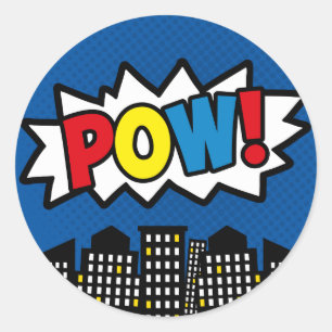 Superheld Stickers, Birthday Party Decor, BLUE Ronde Sticker