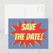 Superheld strip save the date aankondigingskaart (Voorkant / Achterkant)