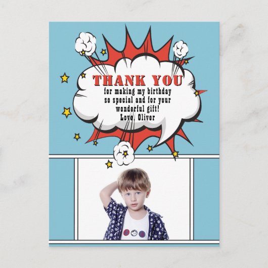 Superheld strip spraakballon Dank je foto Briefkaart (Voorkant)