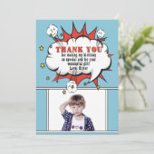 Superheld strip spraakballon jongen verjaardag bedankkaart (Staand voorkant)