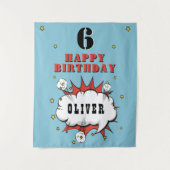 Superheld strip spraakballon jongen verjaardagsfee wandkleed (Voorkant)