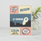 Superheld stripboek jongen verjaardag kaart (Staand voorkant)