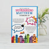 Superheld stripboek jongens verjaardag kaart (Staand voorkant)