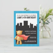 Superheld stripboek Teddy Boys Verjaardag Uitnodig Kaart (Staand voorkant)