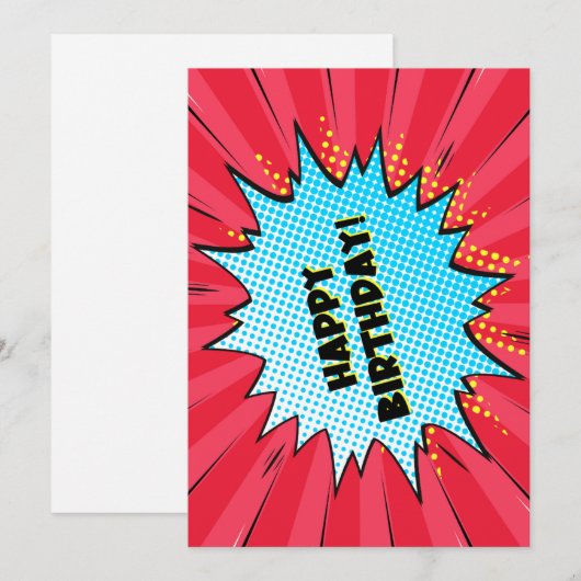 Superheld stripkaart met verjaardagskaart feestdagenkaart (Voorkant / Achterkant)