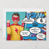 Superheld Strips Geboren Feestje Blauwe Foto Uitno Kaart (Voorkant)