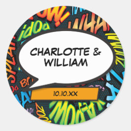 Superheld Strips Retro Spreekwolk Ronde Sticker