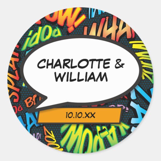 Superheld Strips Retro Spreekwolk Ronde Sticker (Voorkant)