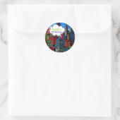 Superheld Strips Stad Verjaardagsfeestje Ronde Sticker (Tas)