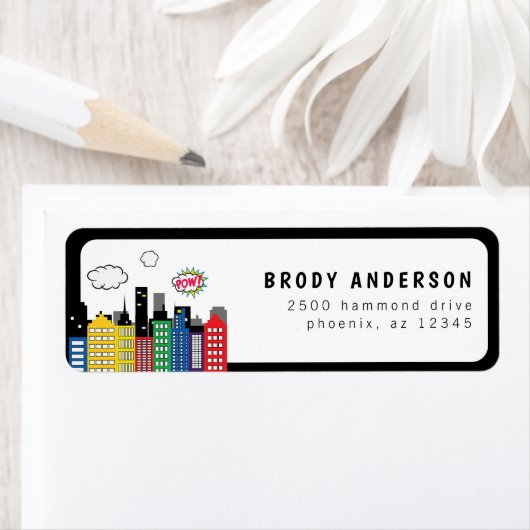 Superheld Strips Thema Adres Etiket (Insitu)