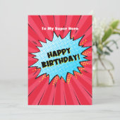 Superheld stripverhaal over verjaardag kaart (Staand voorkant)