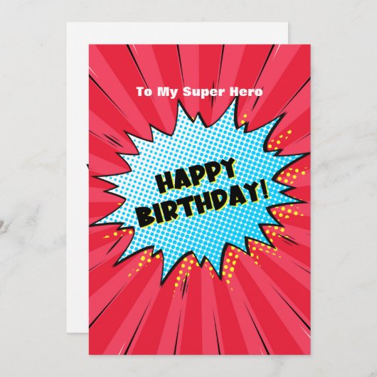 Superheld stripverhaal over verjaardag kaart (Voorkant / Achterkant)